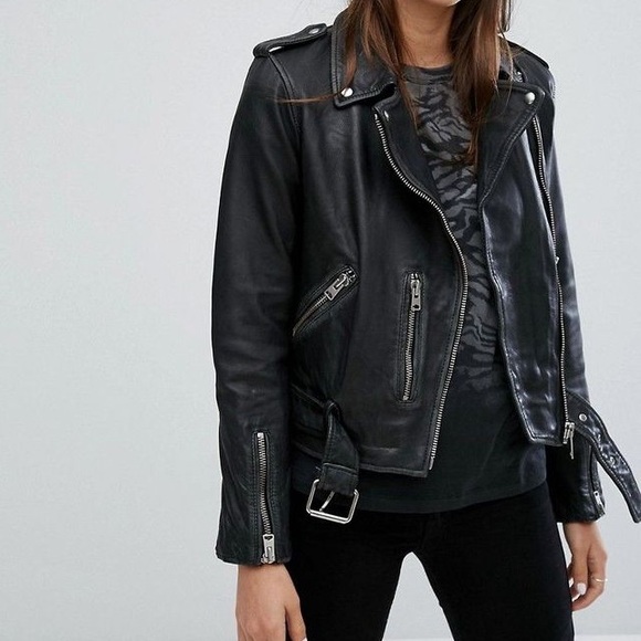 All Saints Black Leather Biker jacket - Picture 2 of 16